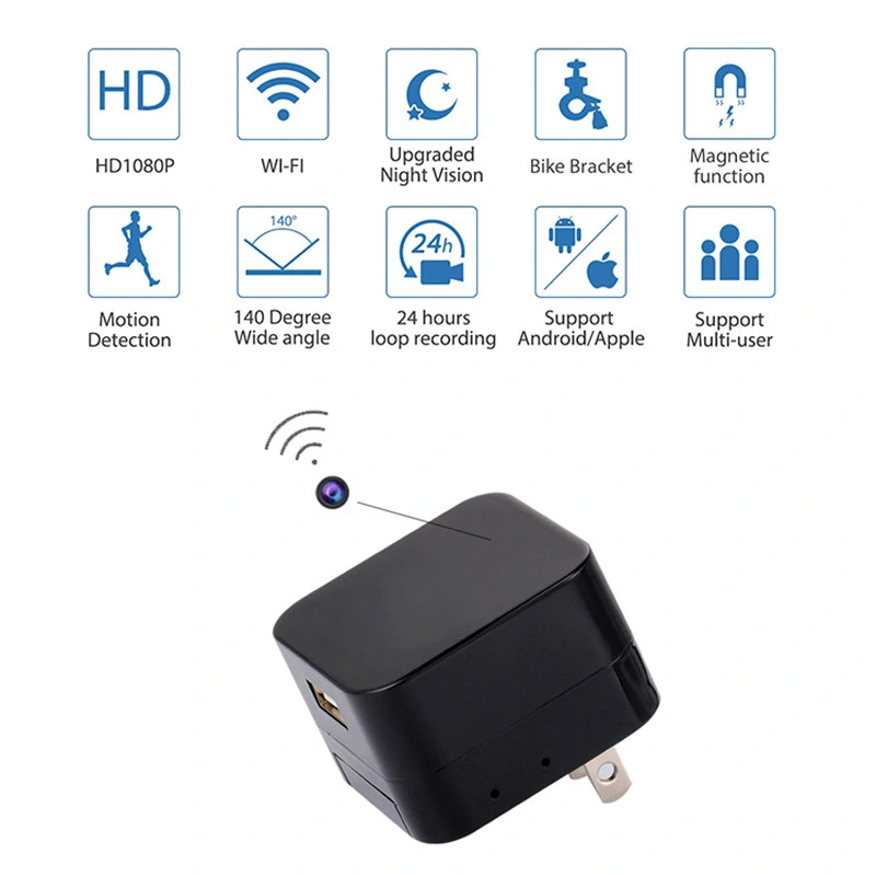 A8 USB Wall Charger Adapter Camera 1080P Mini WiFi IP Camera AC Power Socket Plug Camera Cam (wc001A8)